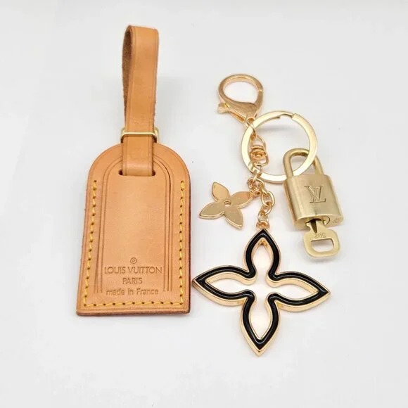 Authentic Louis Vuitton Luggage Nametag and Gold Padlock with Unbranded Keycharm